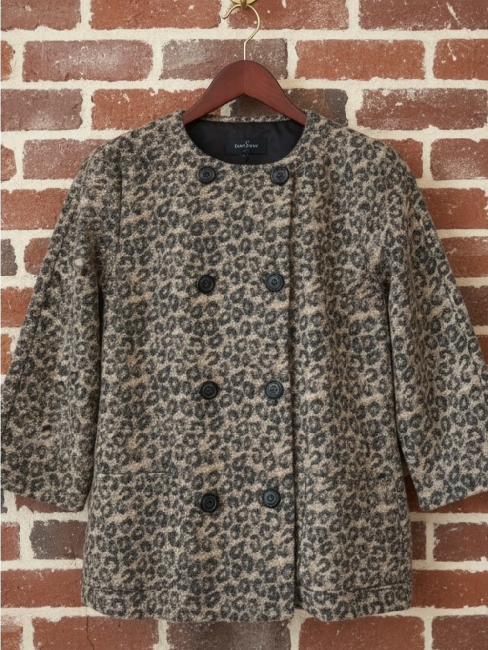 Clements Ribeiro Leopard Pattern Brown Black Gray Wool Blend Coat Size 8 NWT